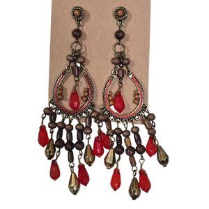 Women's Statement Chandelier Earrings Gold Tone, Brown, Burnt Orange NWOT
